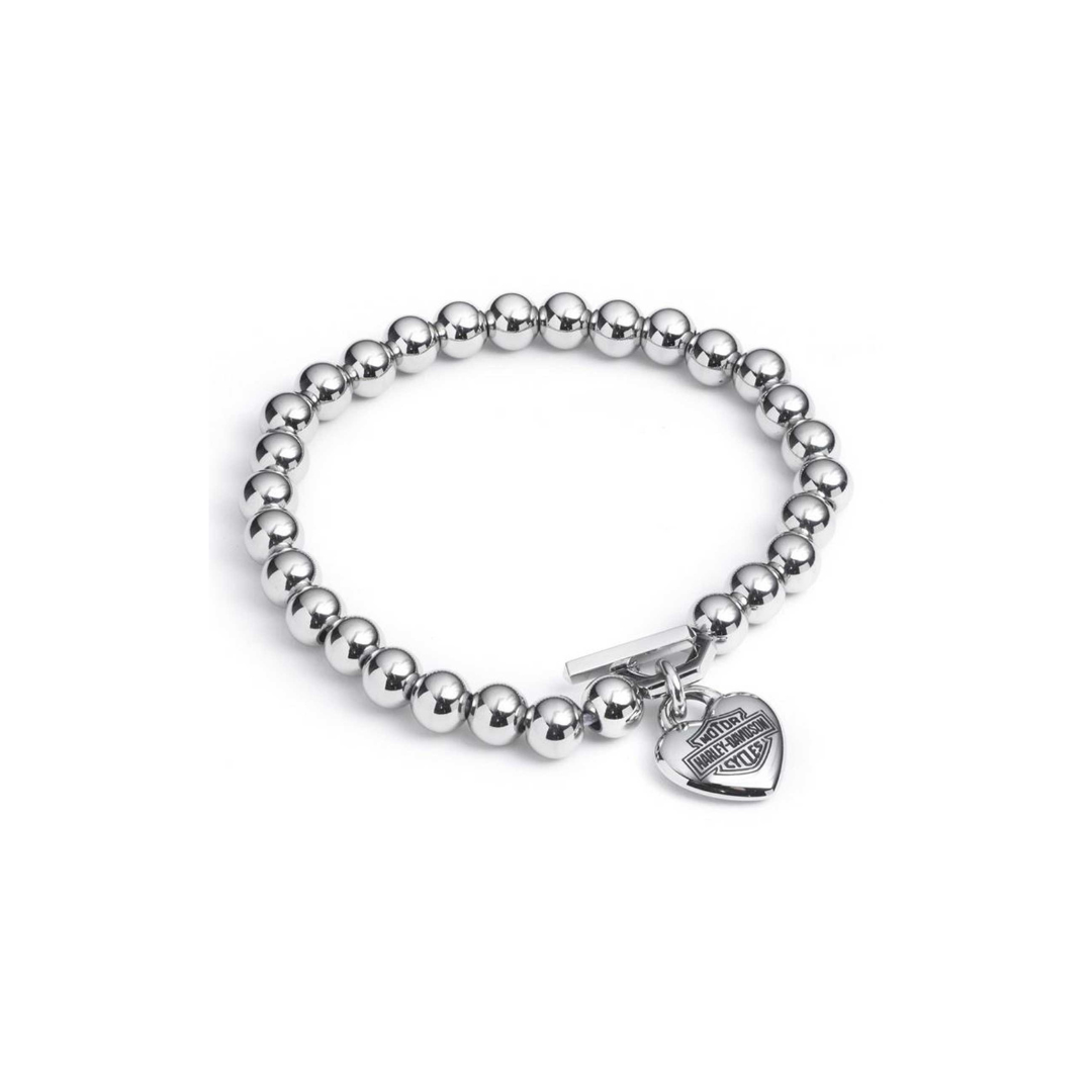 Harley-Davidson® Women's Stretched Bead Bracelet w/ Puffy Heart Charm