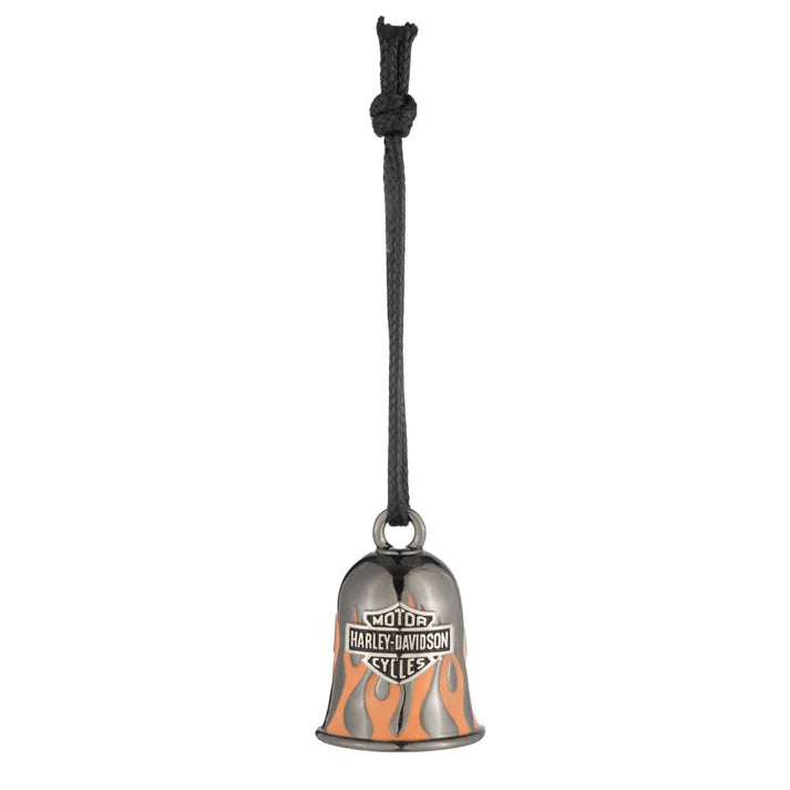 Harley-Davidson® Hematite Plated Orange Flames Bar & Shield Logo Ride Bell - Black
