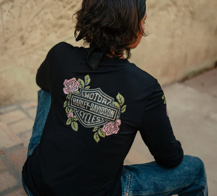 Harley-Davidson® Women's Rose & Thorn Bling Long Sleeve Top