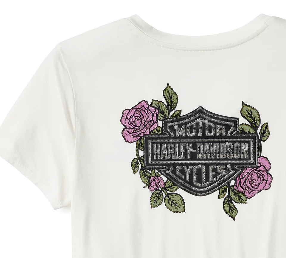 Harley-Davidson® Women's Rose & Thorn Bling V Neck Tee