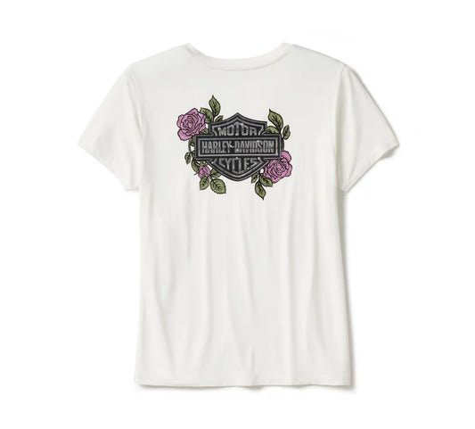 Harley-Davidson® Women's Rose & Thorn Bling V Neck Tee