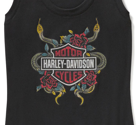 Harley-Davidson® Women's Serpent Rose Bling Ribbed Tank - Harley Black