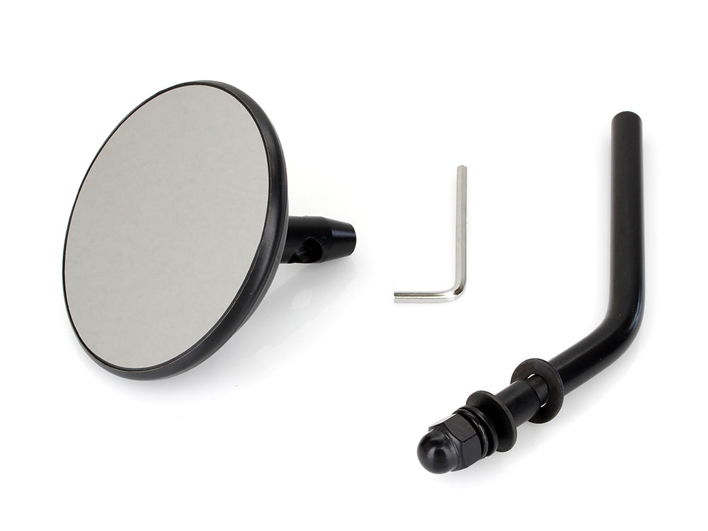 BAI-60-0016B - "3in. Round Mirror with Short Stem – Black. Fits Left & Right."