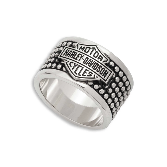 Harley-Davidson® Men's Stainless Steel Bar & Shield Studded Ring