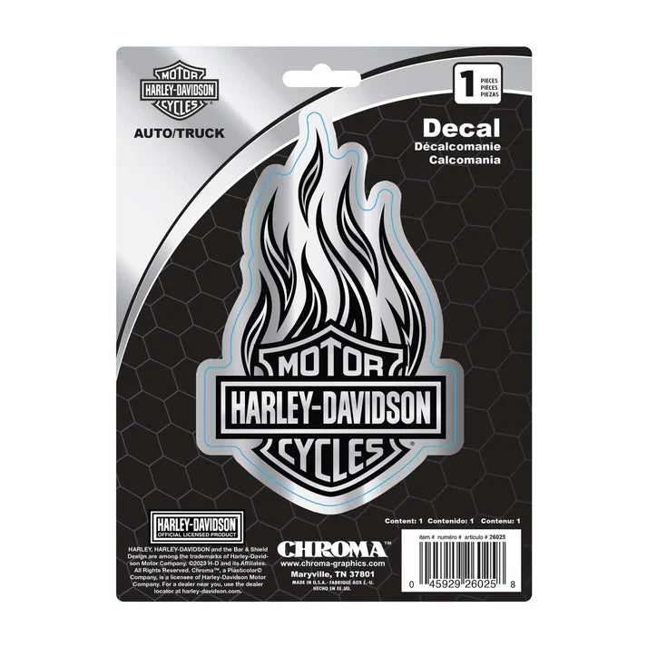 Harley-Davidson Chrome Bar & Shield Logo Flames Decal