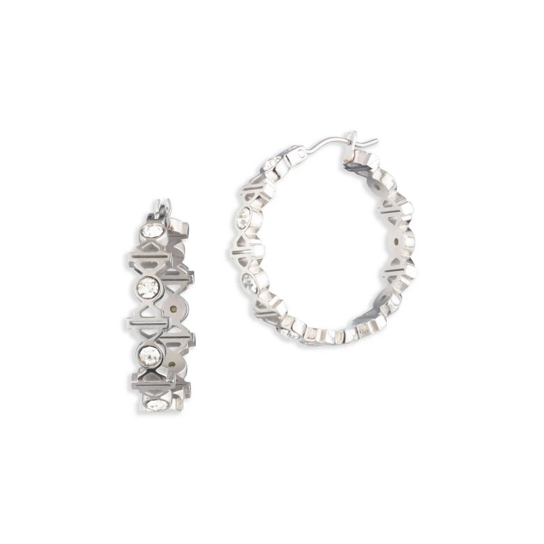 Harley-Davidson® Women's Bar & Shield Crystal Click-It Hoop Earrings – Silver