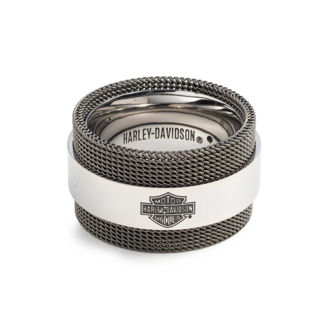 Harley-Davidson® Men's Bar & Shield Logo Mesh Chain Ring - Stainless Steel