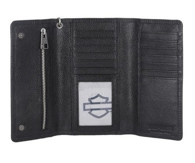 Harley-Davidson® Men's Bar & Shield Patch Trucker Chain Leather Wallet - Black