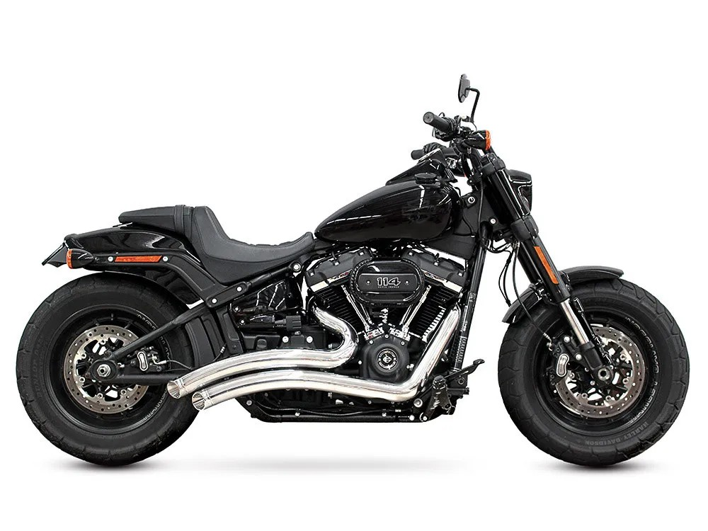 FPE-HD00701 Sharp Curve Radius Exhaust - Chrome with Chrome End Caps. Fits Softail 2018up