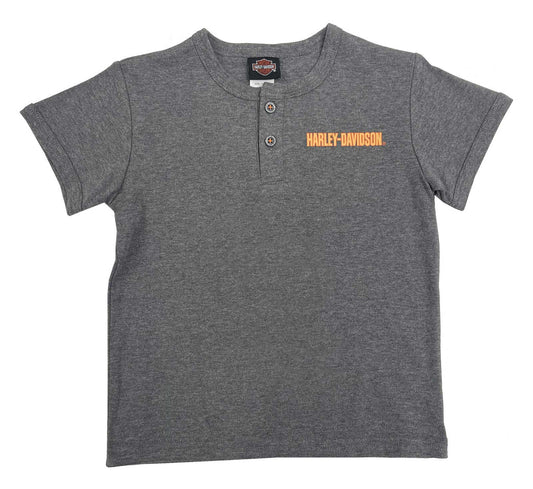 Harley-Davidson® Little Boys' Eagle Knit Henley Short Sleeve Shirt, Gray