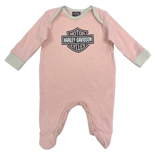 Harley-Davidson® Girls' Bar & Shield Logo Knit Footed Romper - Pink