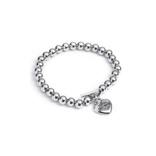 Harley-Davidson® Women's Stretched Bead Bracelet w/ Puffy Heart Charm