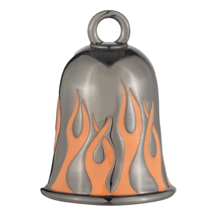 Harley-Davidson® Hematite Plated Orange Flames Bar & Shield Logo Ride Bell - Black