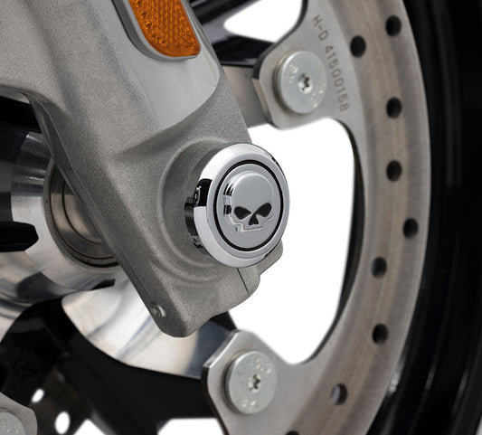 43000318 Harley-Davidson® Willie G Skull Front Axle Nut Covers