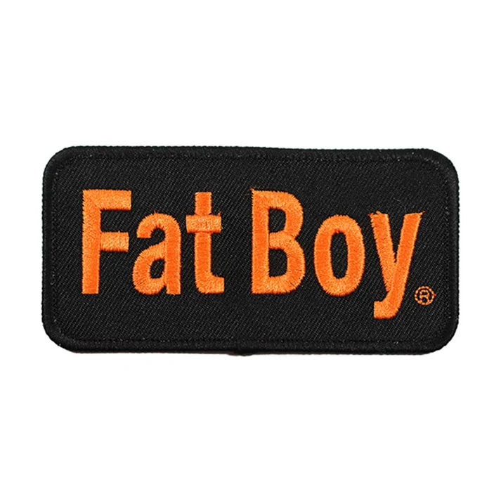 Harley-Davidson® 4 in. Embroidered Fat Boy Emblem Sew-On Patch  Black/Orange
