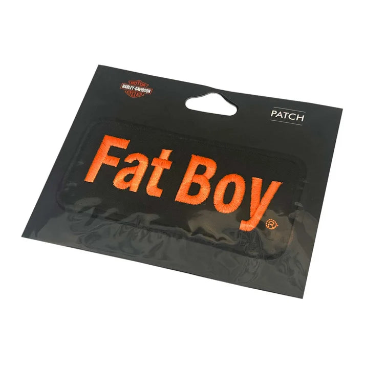 Harley-Davidson® 4 in. Embroidered Fat Boy Emblem Sew-On Patch  Black/Orange