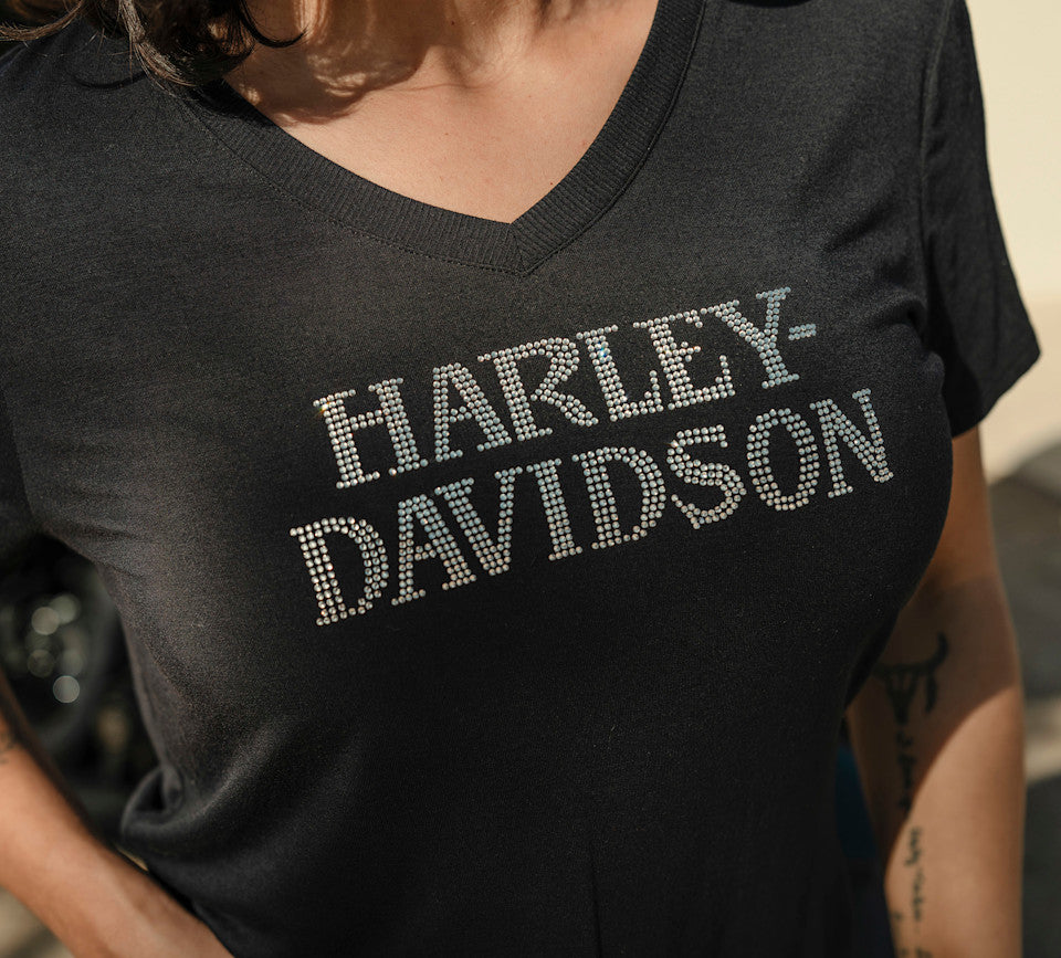 Harley-Davidson® Women's Willie G Skull Bling V-neck - Harley Black