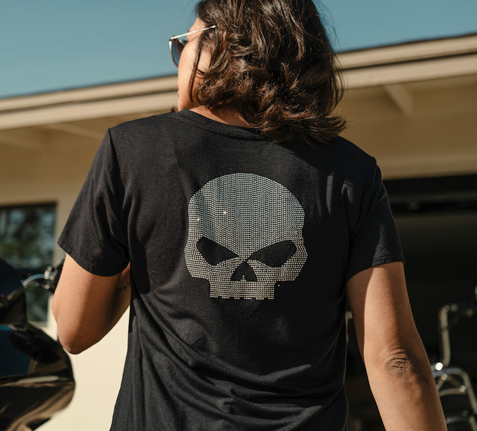 Harley-Davidson® Women's Willie G Skull Bling V-neck - Harley Black