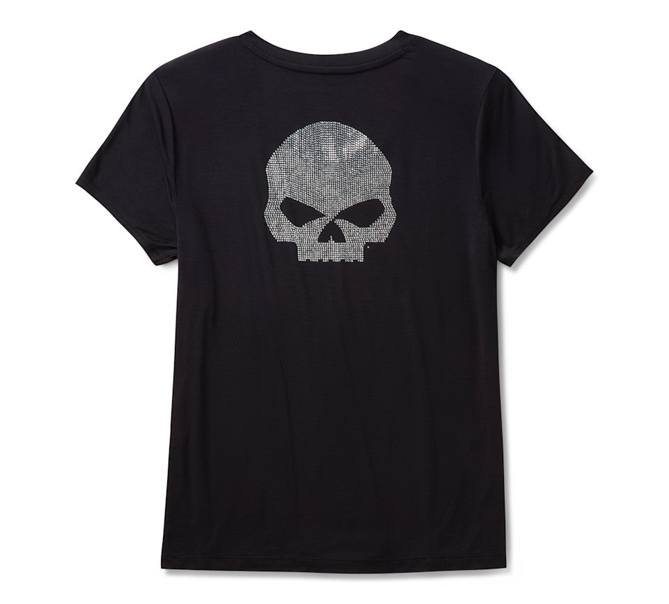 Harley-Davidson® Women's Willie G Skull Bling V-neck - Harley Black