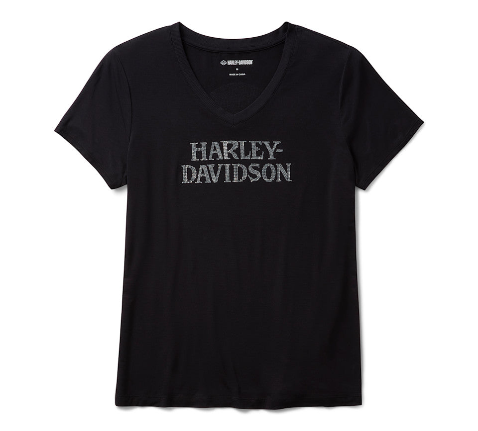 Harley-Davidson® Women's Willie G Skull Bling V-neck - Harley Black