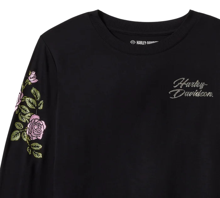 Harley-Davidson® Women's Rose & Thorn Bling Long Sleeve Top