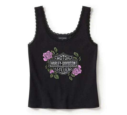 Harley-Davidson® Women's Rose & Thorn Bling Lace Trim Tank
