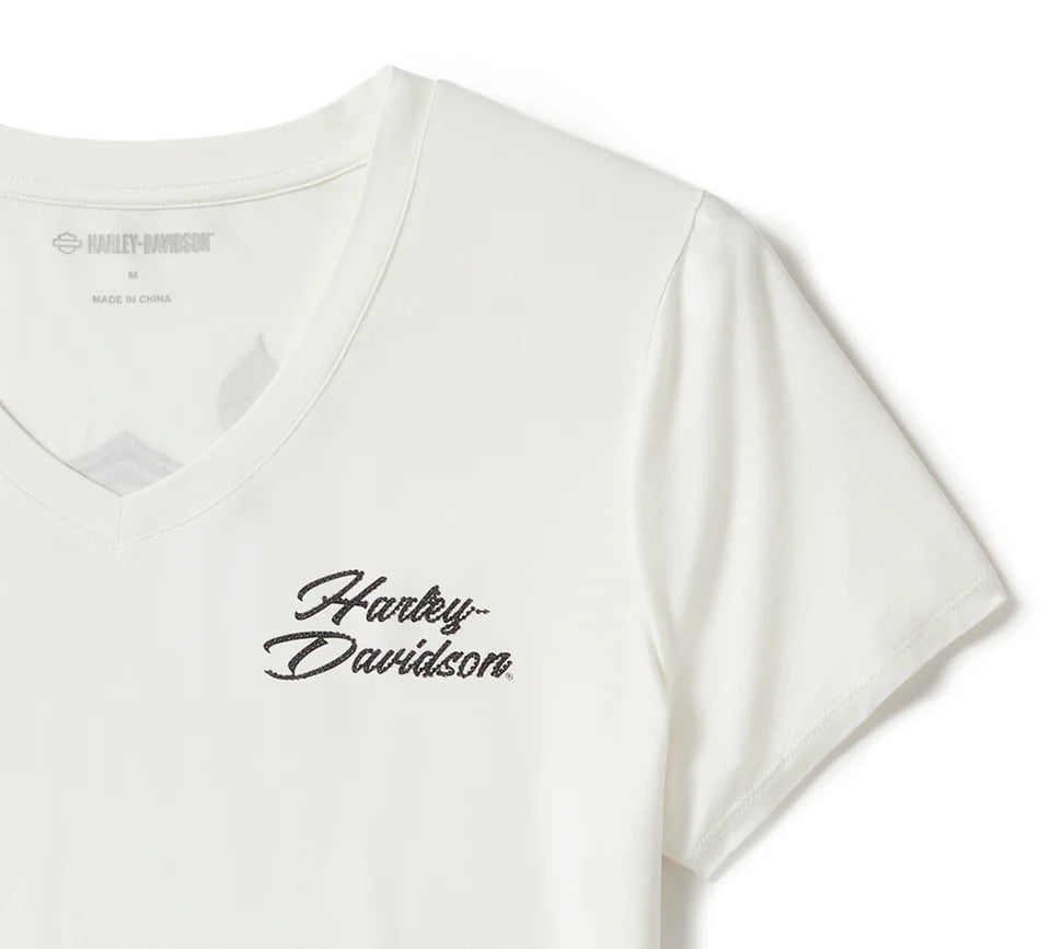 Harley-Davidson® Women's Rose & Thorn Bling V Neck Tee
