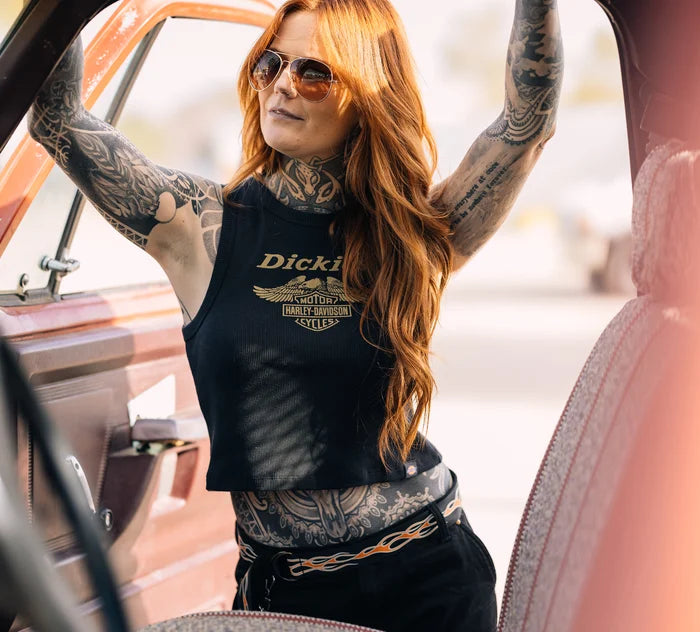 Women's Dickies x H-D Racerback Cropped Eagle Tank - Anthracite