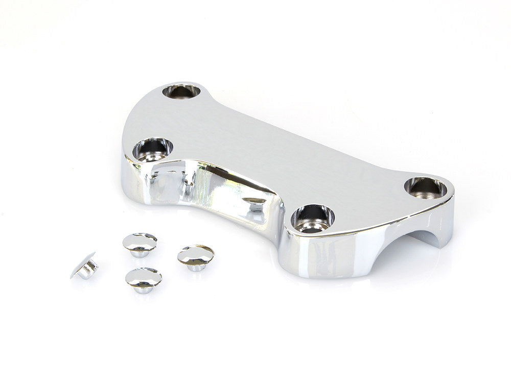 BAI-03-0107   Handlebar Top Clamp with Exposed Bolts – Chrome, Big Twin 1974up and Sportster 1974-2021.