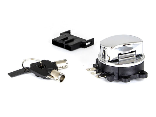 BAI-21-0207 Ignition Switch – Chrome. Fits Softail 1996-2002, Road King 1994-2002 & Dyna Wide Glide 1993-2002.