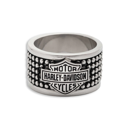 Harley-Davidson® Men's Stainless Steel Bar & Shield Studded Ring
