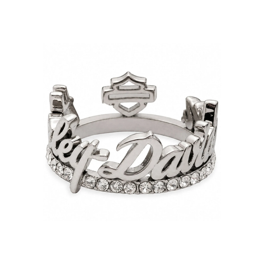 Harley-Davidson® Women's B&S H-D Script Crystal Ring