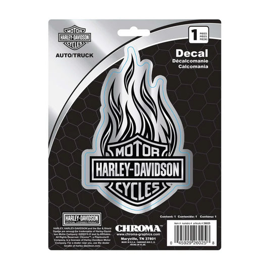 Harley-Davidson Chrome Bar & Shield Logo Flames Decal