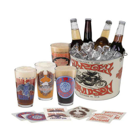 Harley-Davidson® 1970s Throwback Psychedelic Party Bucket - 4 Glasses - 8 Coasters