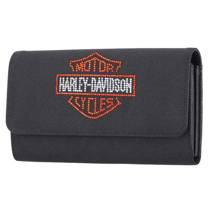 Harley-Davidson® Women's Rhinestone Embellished Bar & Shield Clutch - Black