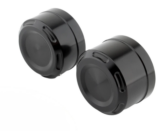 RL-AXLNCRRBK.RED "Harley Softail Rear Axle Nut Covers – Black Aluminium 2018‑Up"
