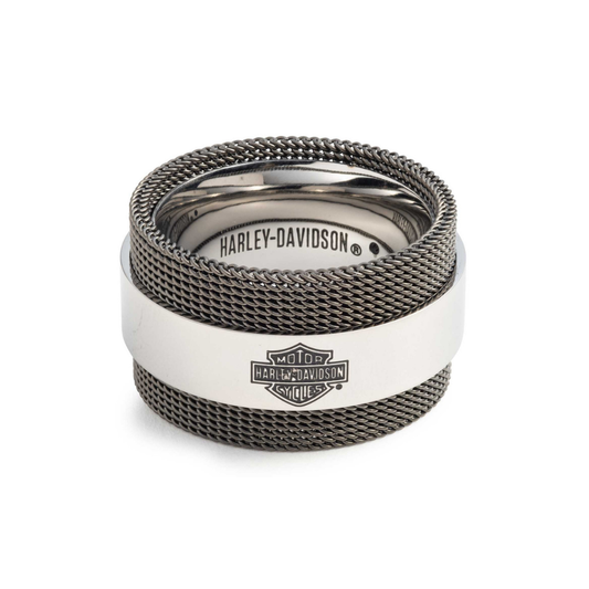 Harley-Davidson® Men's Bar & Shield Logo Mesh Chain Ring - Stainless Steel