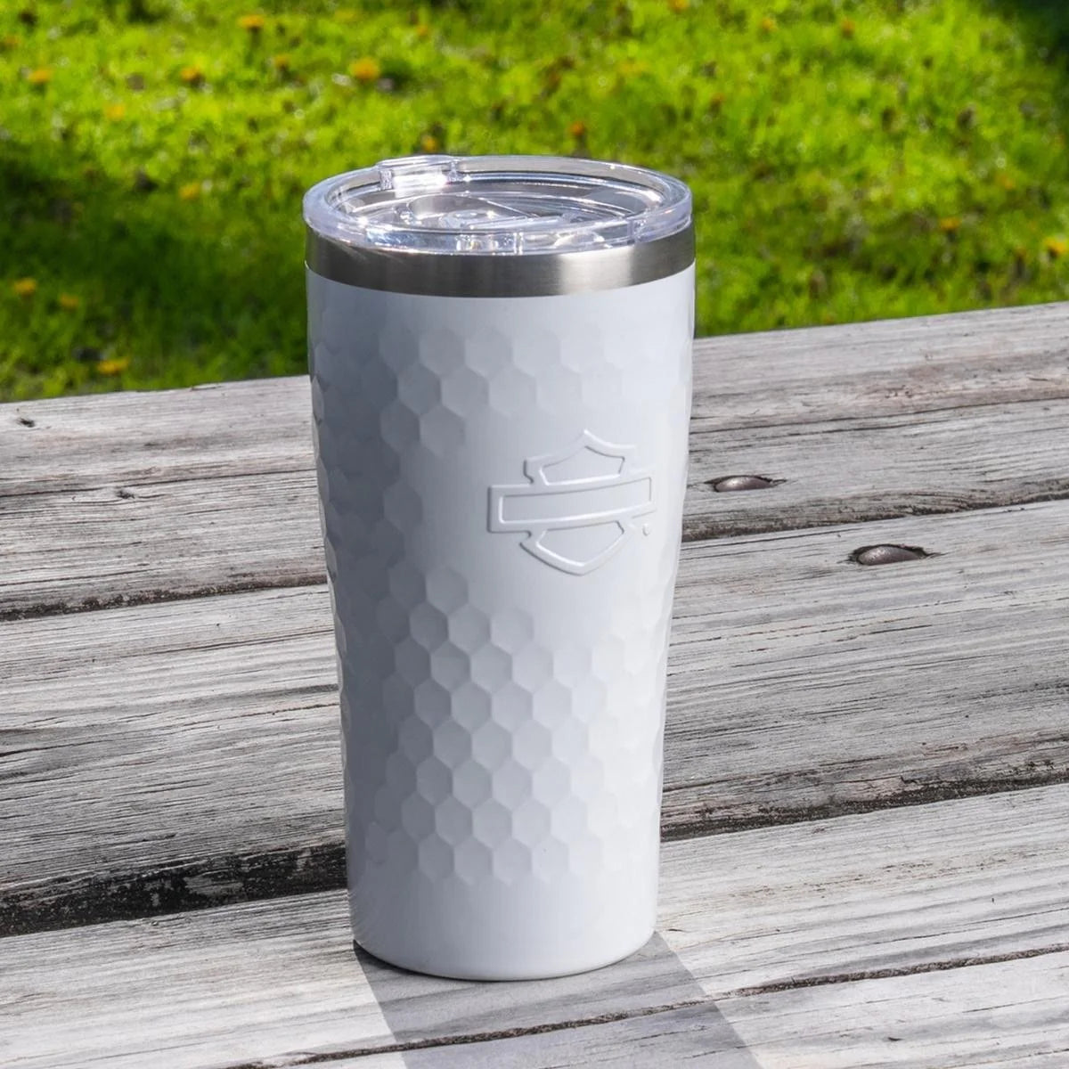 Harley-Davidson® Embossed Open Bar & Shield Travel Mug - White