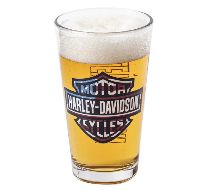 Harley-Davidson® Americana Two-Sided Patriotic Bar & Shield Pint Glass