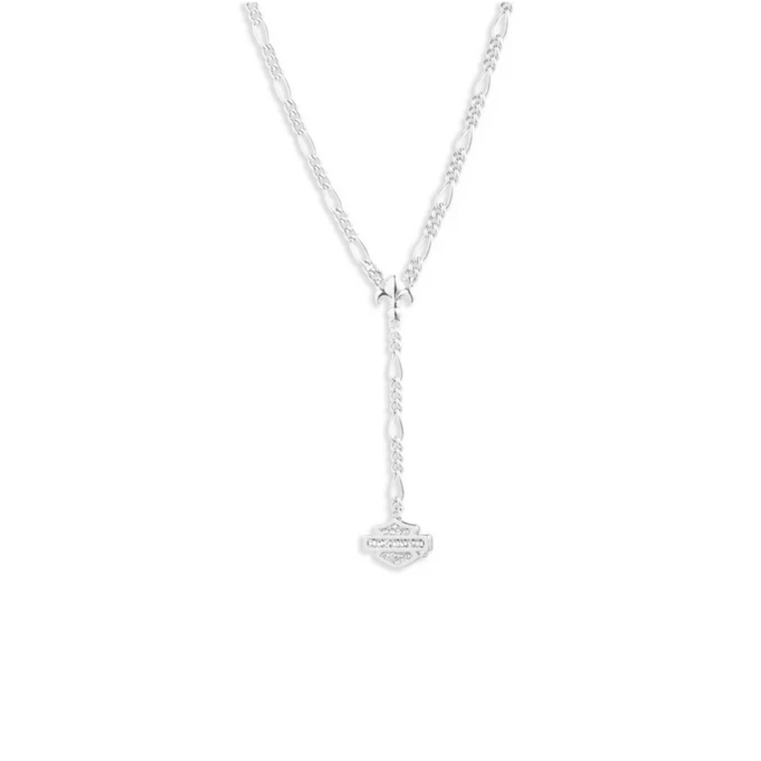 Harley-Davidson® Women's Crystal Bar & Shield Logo Y-Neck Necklace - Silver
