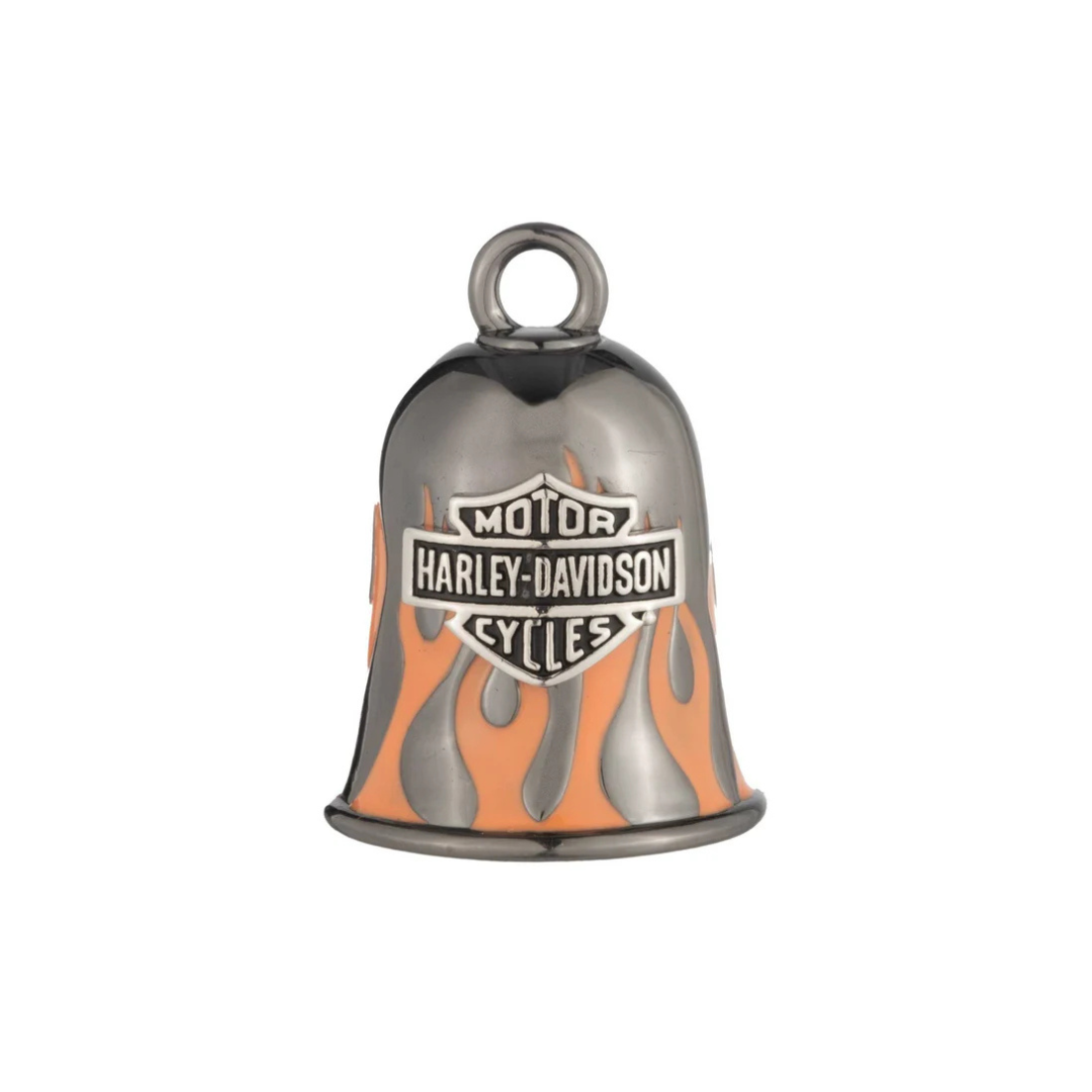 Harley-Davidson® Hematite Plated Orange Flames Bar & Shield Logo Ride Bell - Black