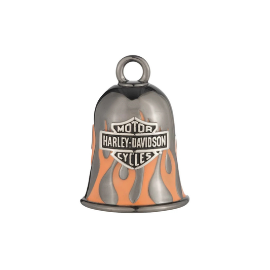 Harley-Davidson® Hematite Plated Orange Flames Bar & Shield Logo Ride Bell - Black