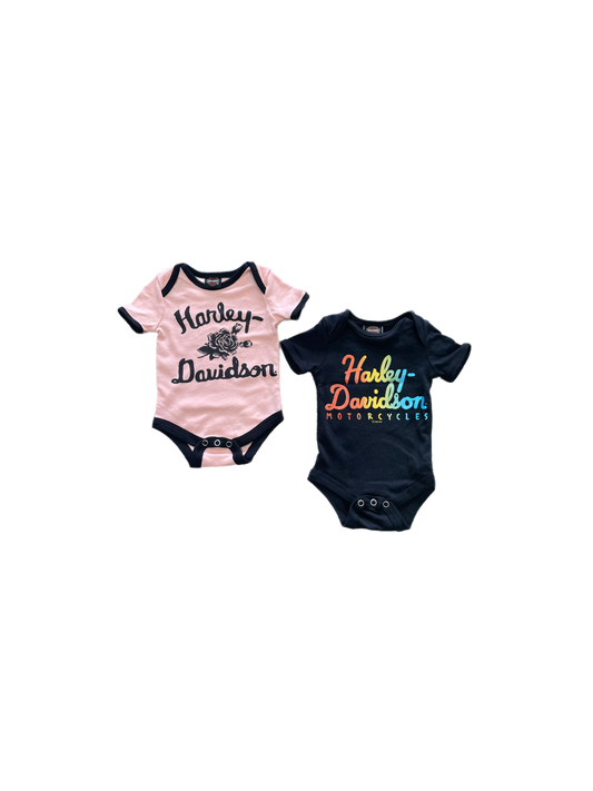 Harley-Davidson® Kids 2-Pack Colorblocked Rib Creeper Set - Pink/Black